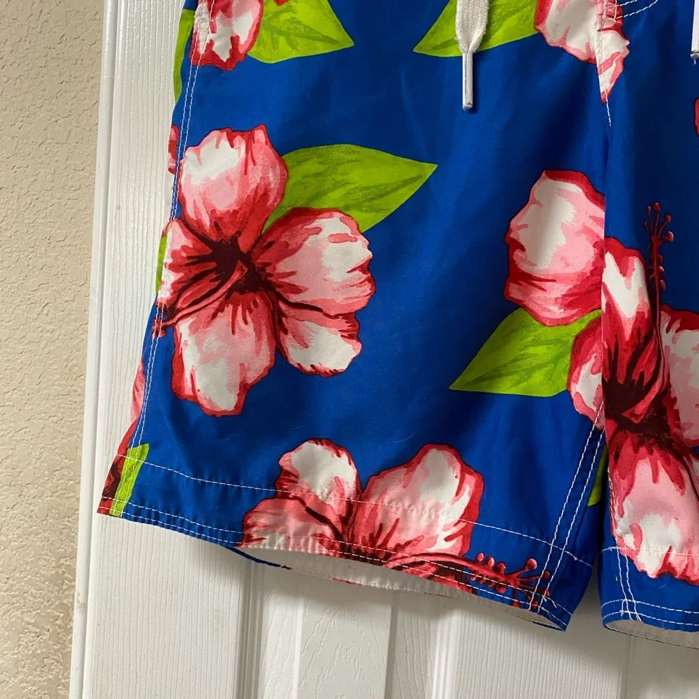 Abercrombie & Fitch Blue Hawaiian Floral Print Unlined Swim Trunks Size Large